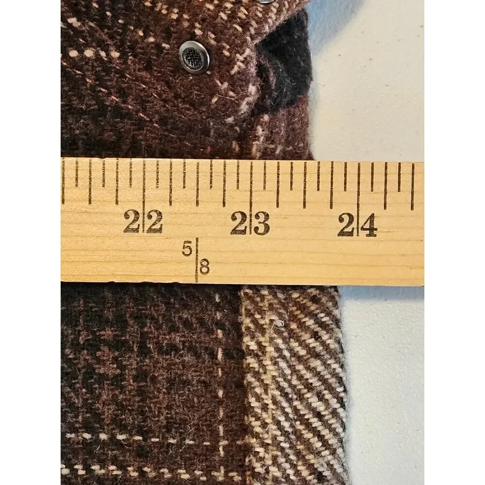 Jachs New York Mens Large Plaid Shirt Jacket Brown Wool Blend Button Front Lined